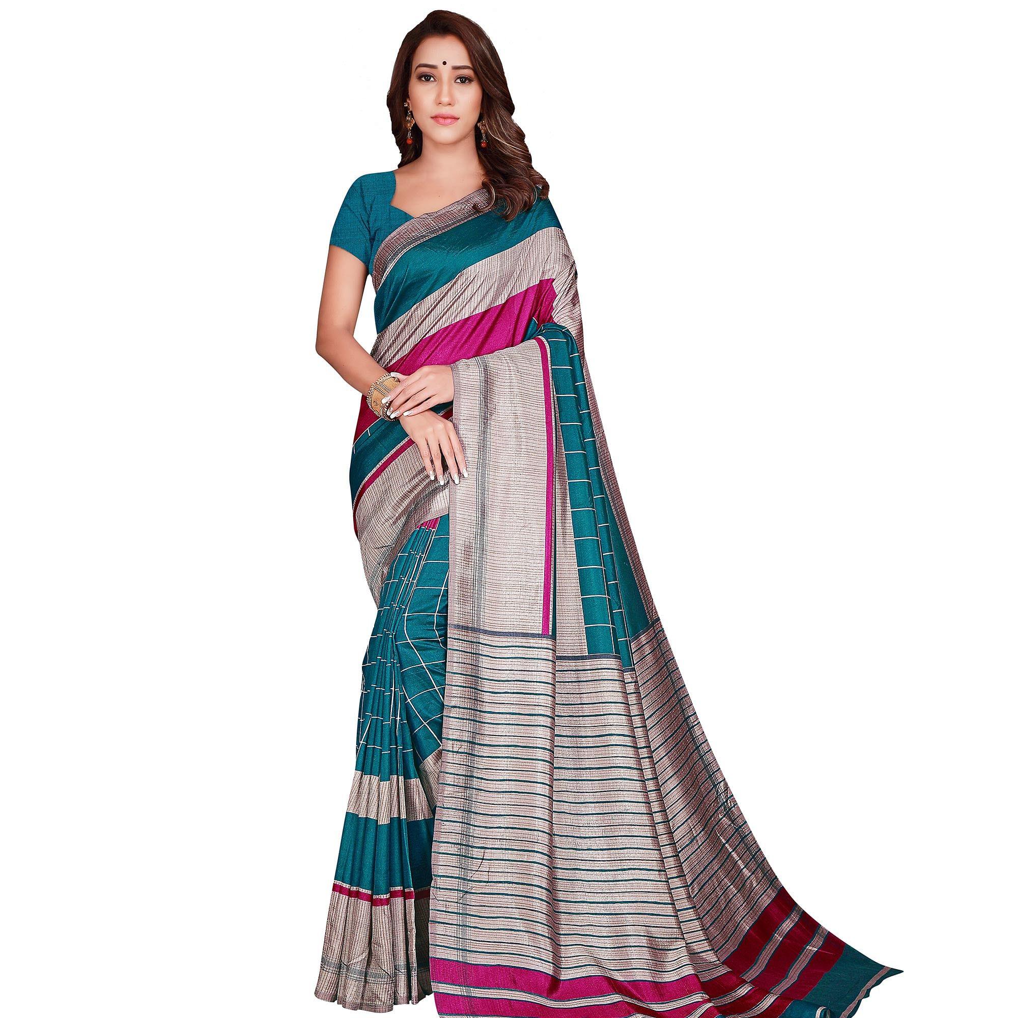 Opulent Rama Green Colored Casual Wear Printed Art Silk Saree - Peachmode