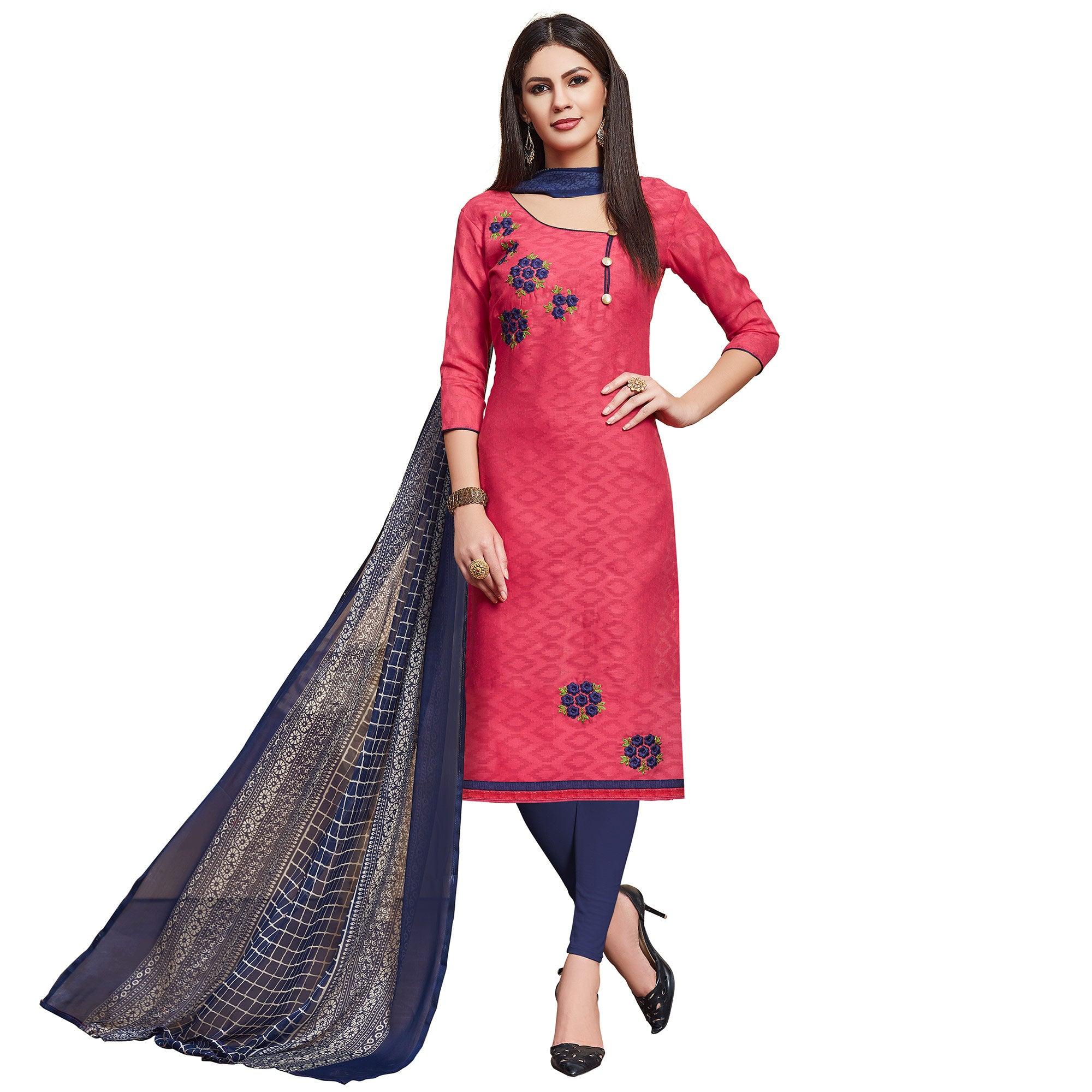 Opulent Red Colored Casual Wear Embroidered Jacquard Dress Material - Peachmode