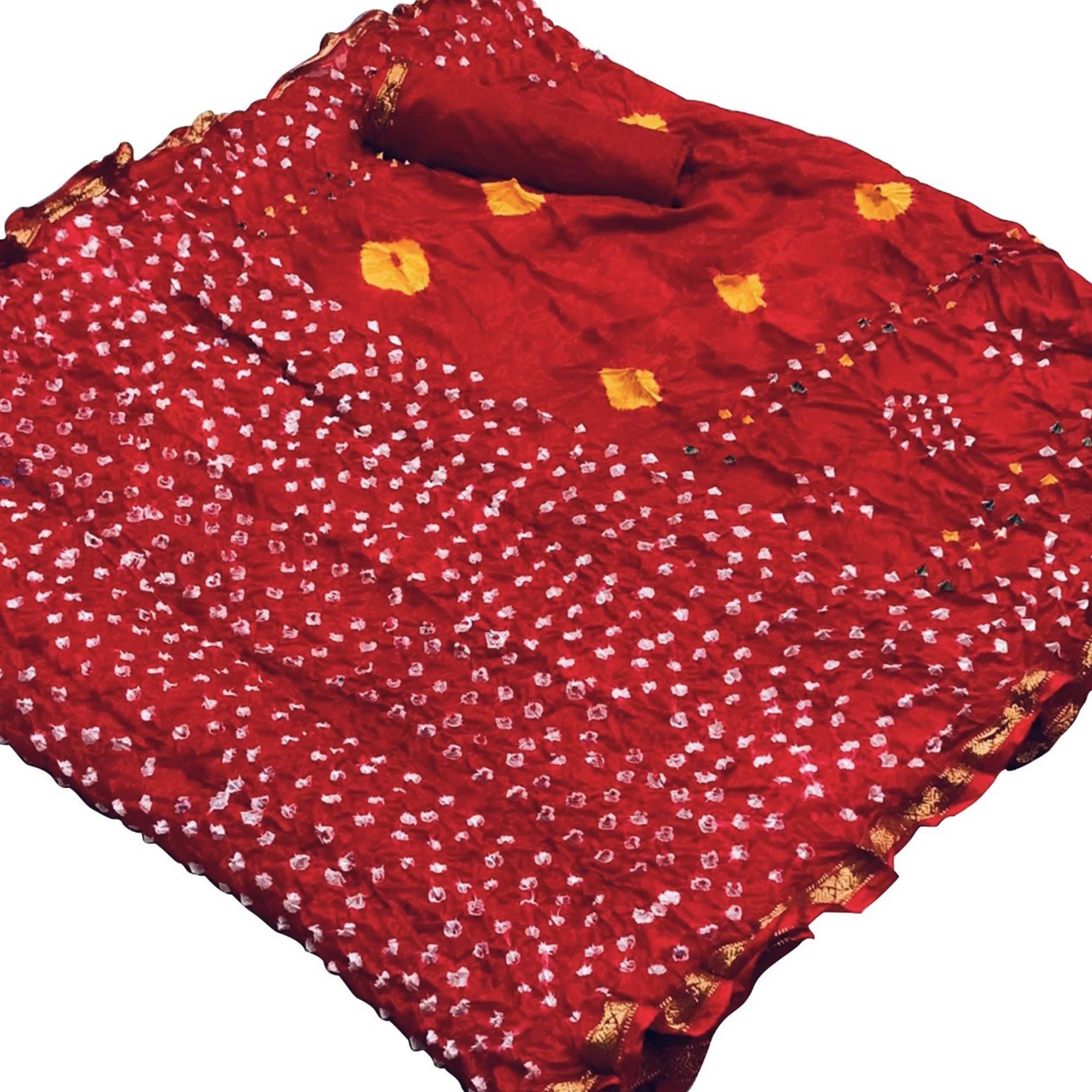 Opulent Red Colored Festive Wear Bandhani Printed Silk Saree - Peachmode