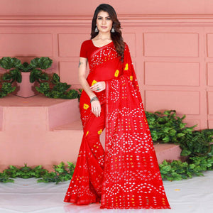 Opulent Red Colored Festive Wear Bandhani Printed Silk Saree - Peachmode