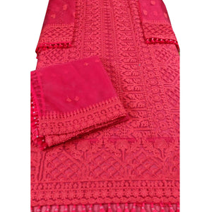 Opulent Red Colored Partywear Embroidered Netted Palazzo Suit - Peachmode