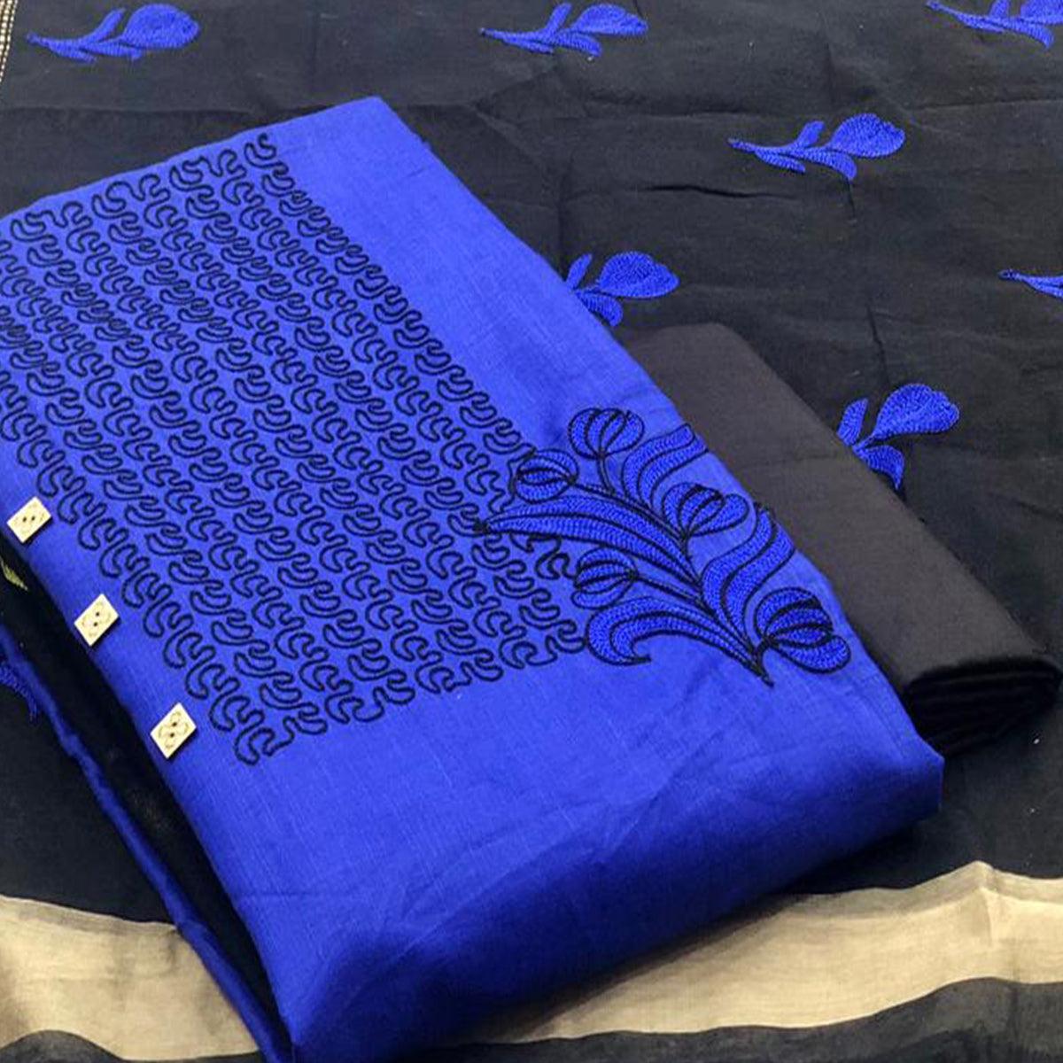 Opulent Royal Blue Colored Casual Wear Embroidered Cotton Dress Material - Peachmode