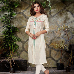 Opulent White Colored Casual Printed Cotton Kurti - Peachmode