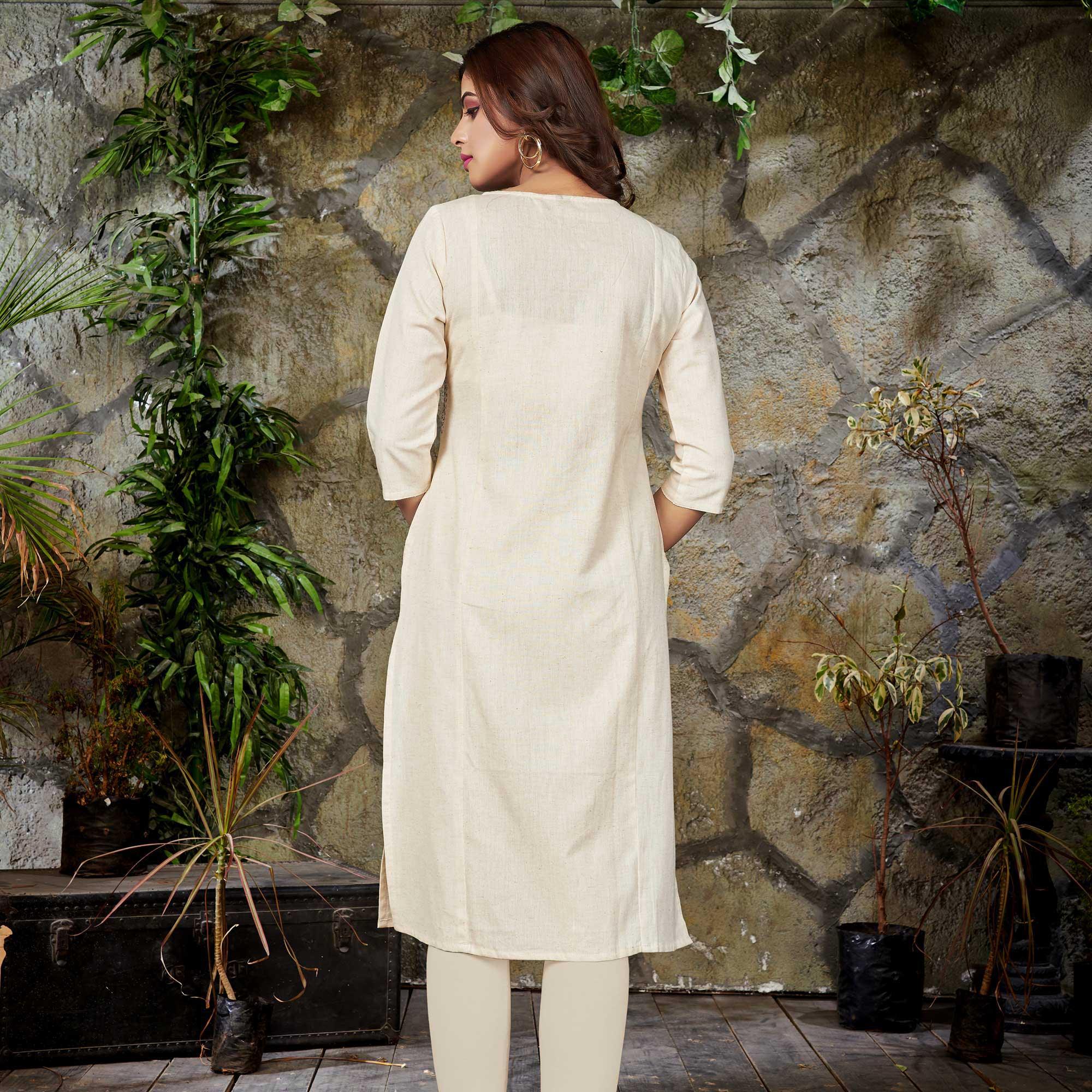 Opulent White Colored Casual Printed Cotton Kurti - Peachmode