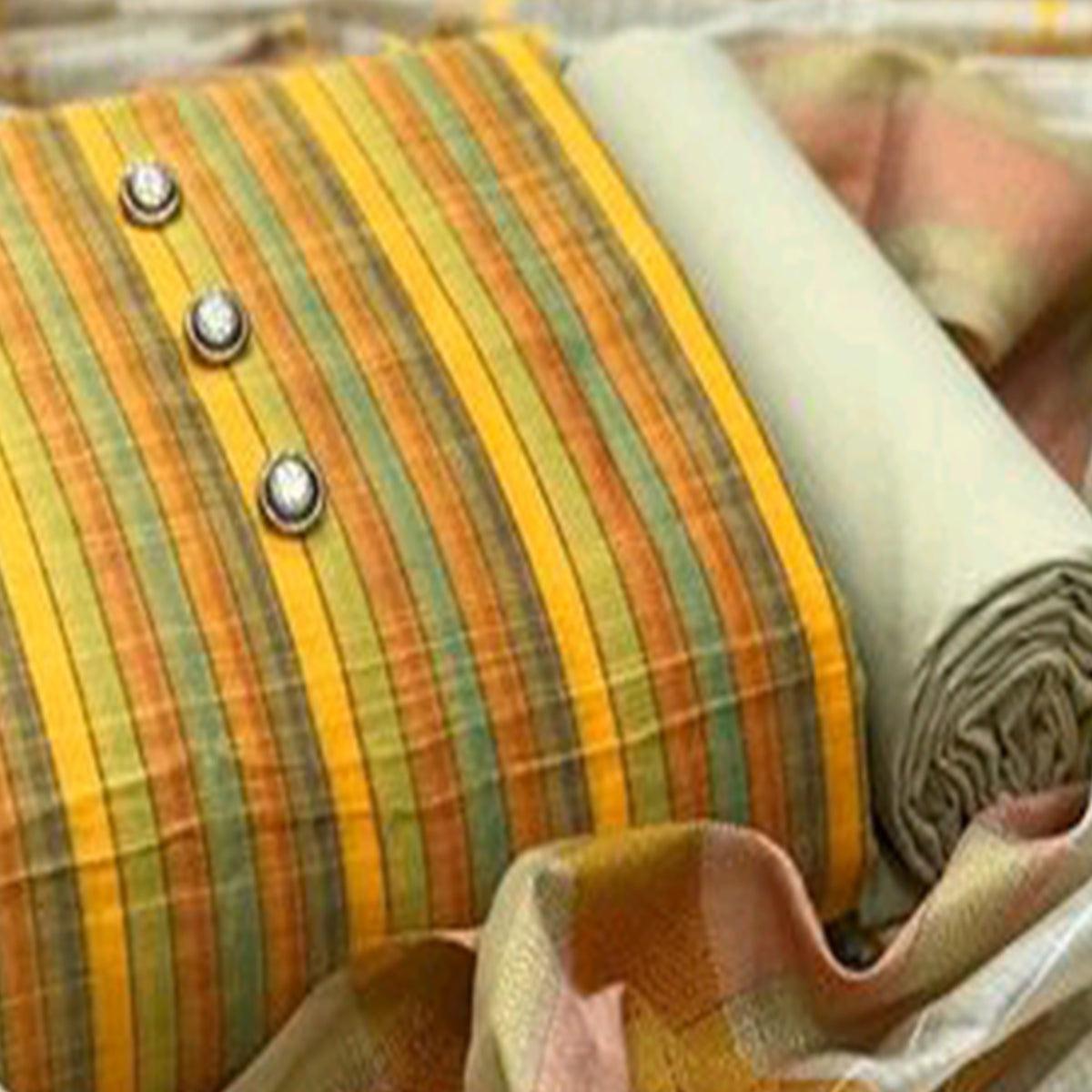 Opulent Yellow Colored Casual Wear Printed Cotton Dress Material - Peachmode