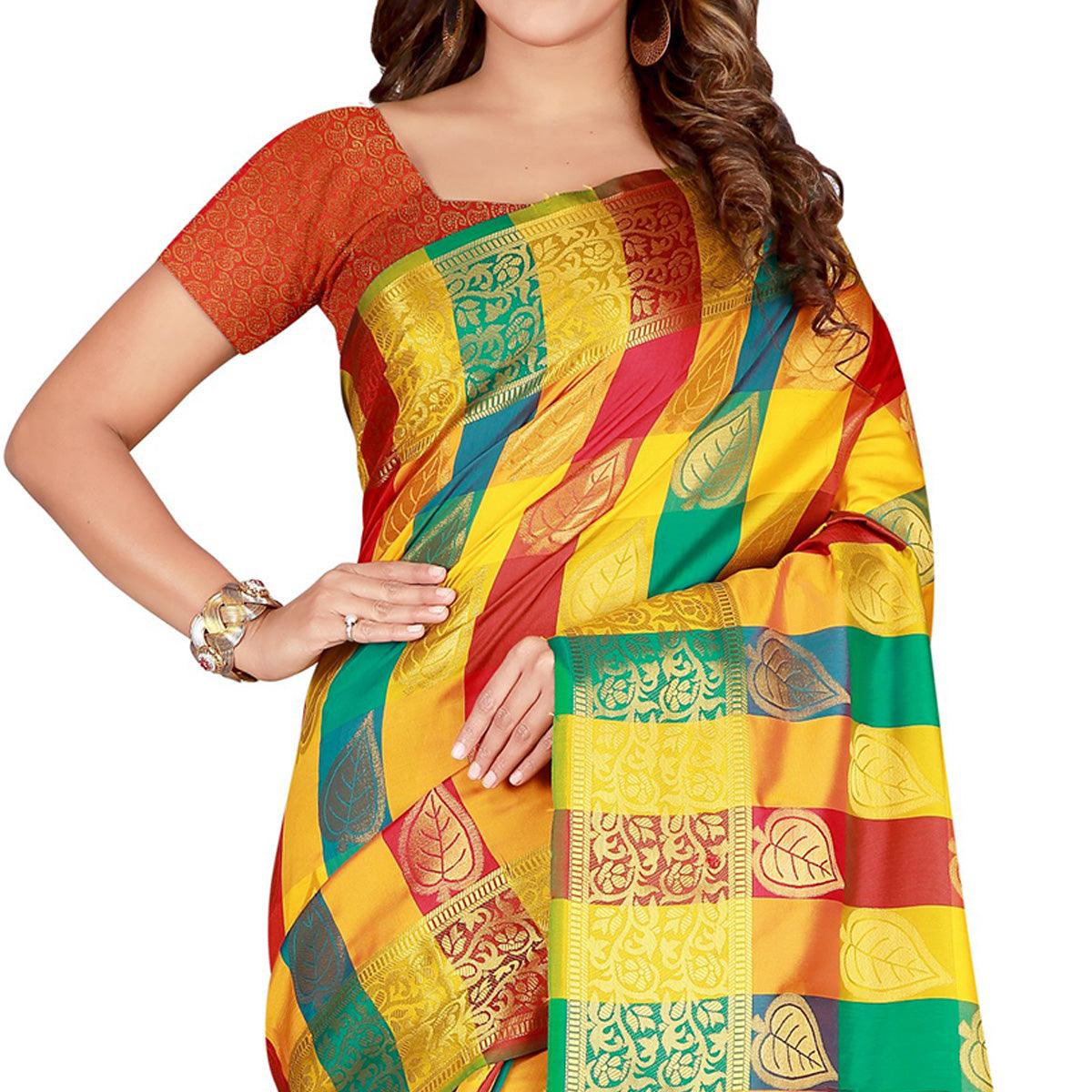 Opulent Yellow-Green Colored festive Wear Banarasi Silk Saree - Peachmode