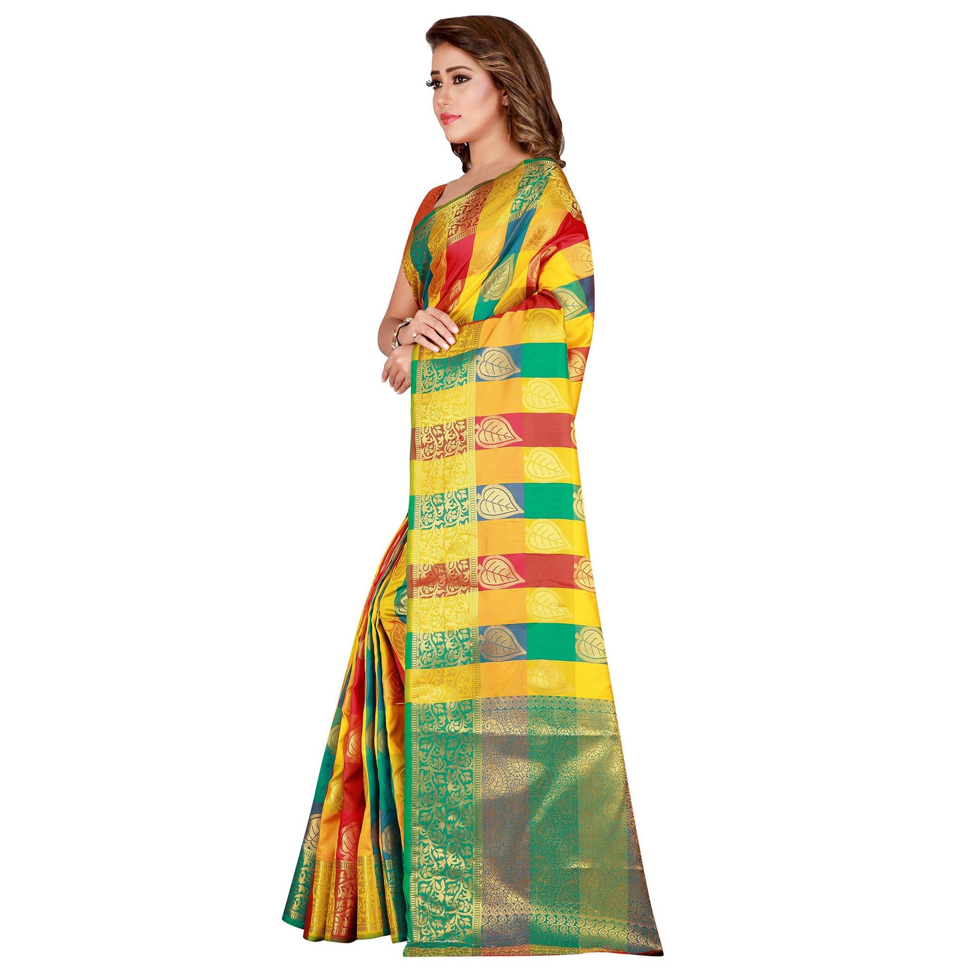 Opulent Yellow-Green Colored festive Wear Banarasi Silk Saree - Peachmode