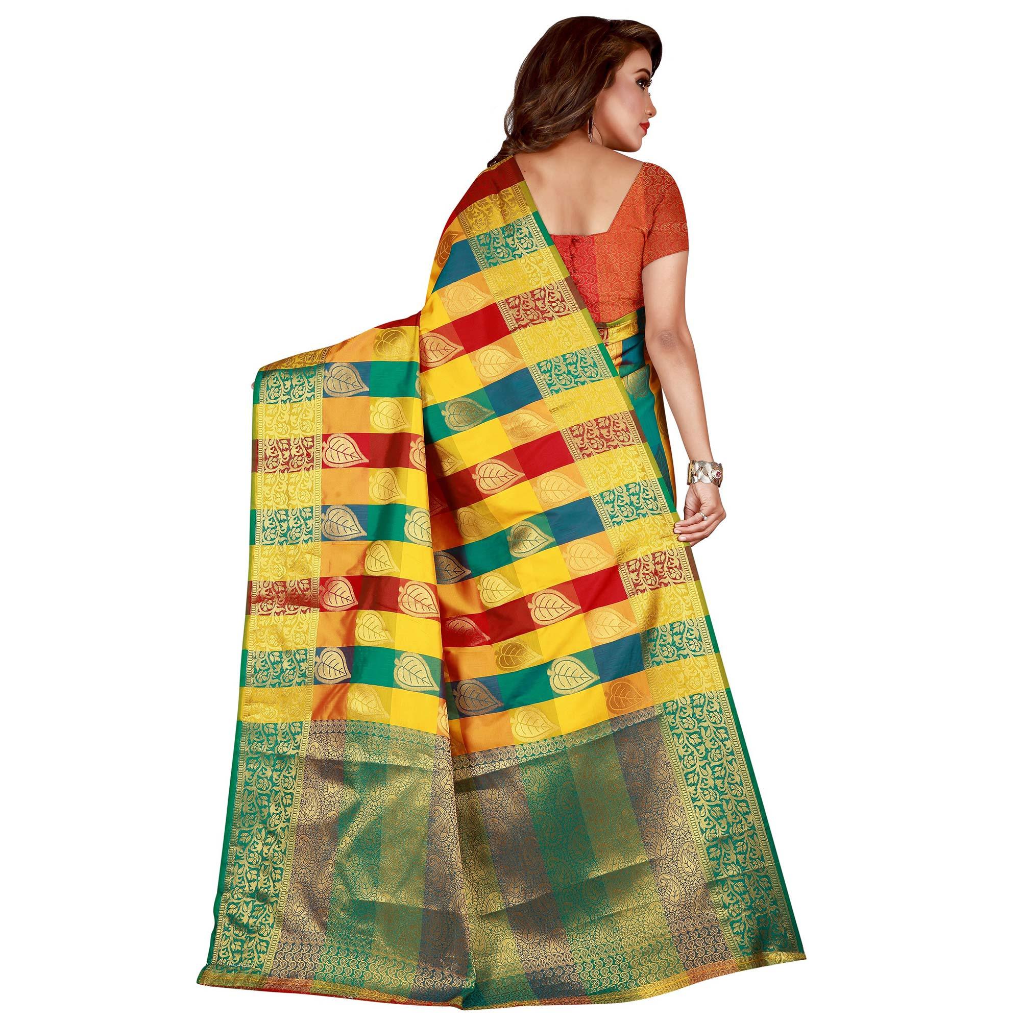 Opulent Yellow-Green Colored festive Wear Banarasi Silk Saree - Peachmode