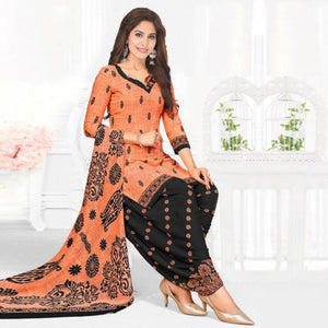 Orange And Green Patiala Crepe Dress Material Pack Of 2 - Peachmode