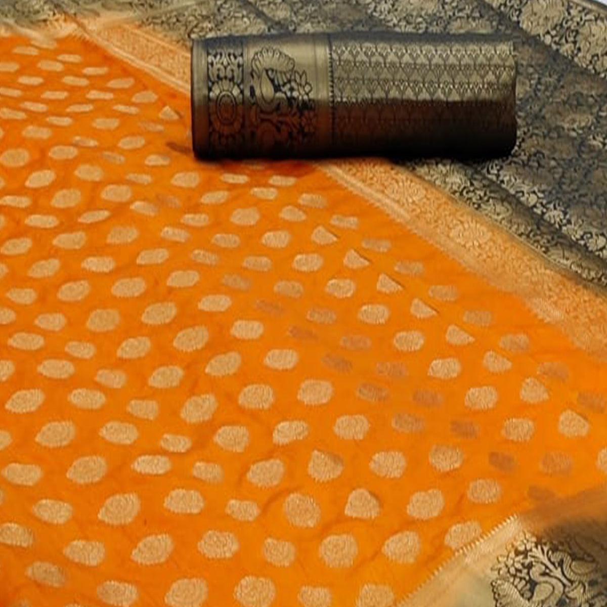 Orange-Blue Festive Wear Woven Zari Pallu Art Silk Saree - Peachmode