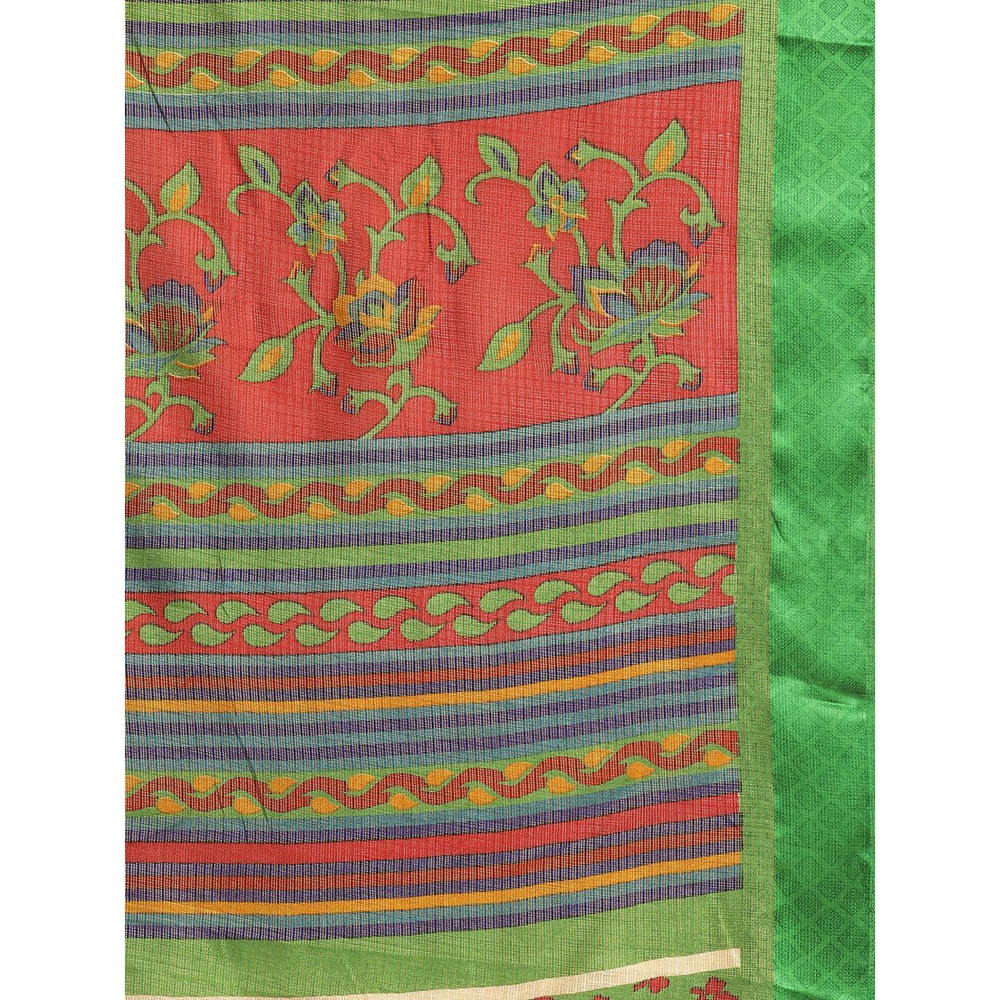 Orange Casual Brasso Printed Saree With Unstitched Blouse - Peachmode