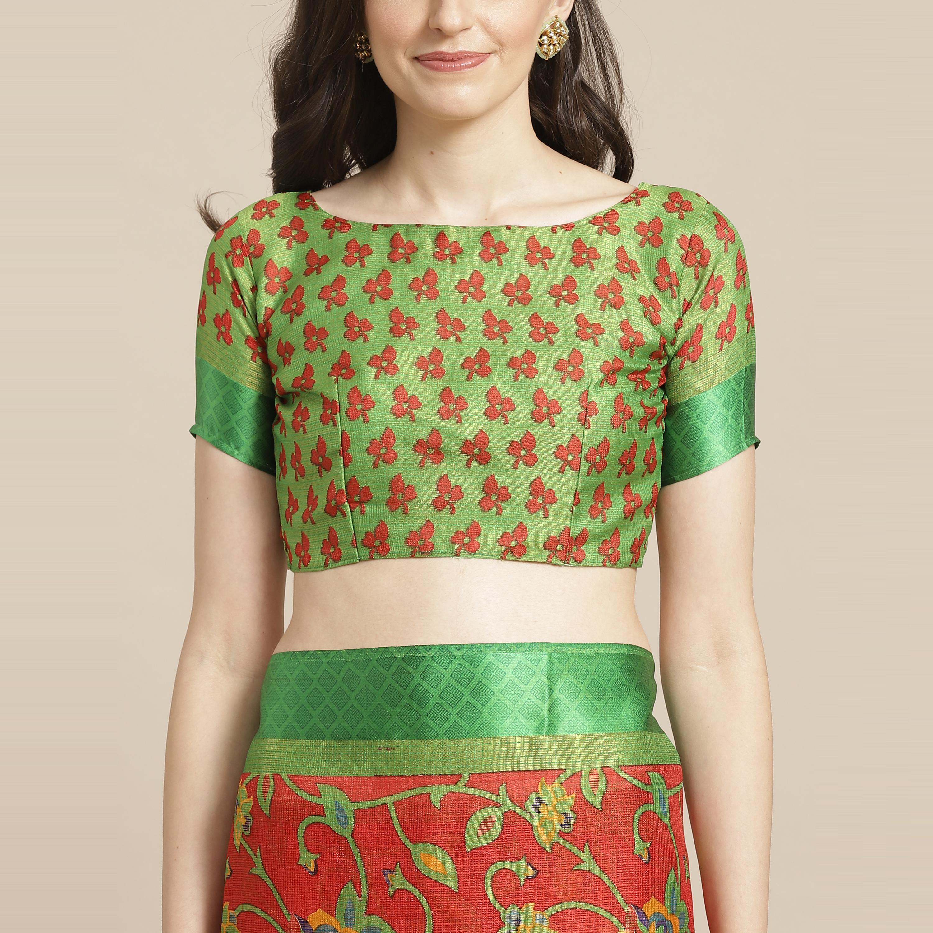 Orange Casual Brasso Printed Saree With Unstitched Blouse - Peachmode