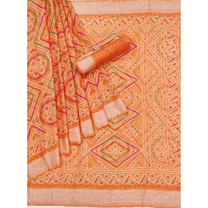 Orange Casual Wear Bandhani Printed Chiffon Saree - Peachmode