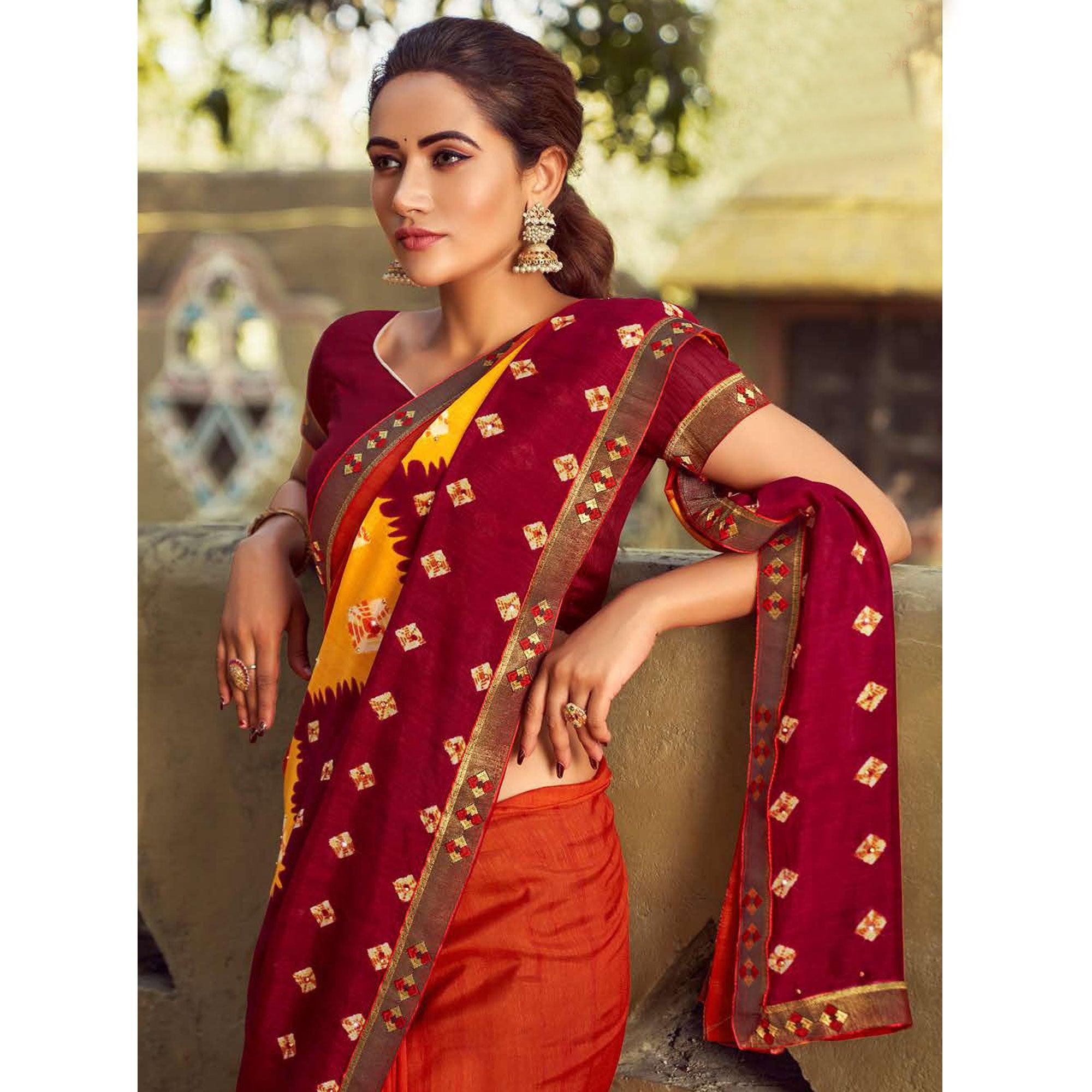 Orange Casual Wear Bandhani Printed Silk Saree - Peachmode