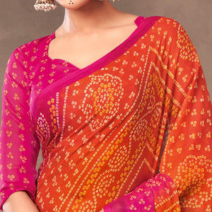 Orange Casual Wear Printed Chiffon Saree - Peachmode