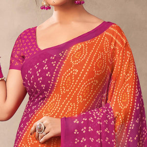 Orange Casual Wear Printed Chiffon Saree - Peachmode