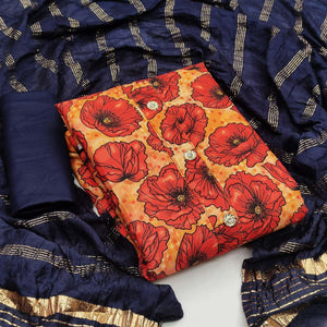 Orange Casual Wear printed Cotton Dress Material - Peachmode
