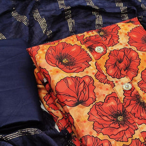 Orange Casual Wear printed Cotton Dress Material - Peachmode