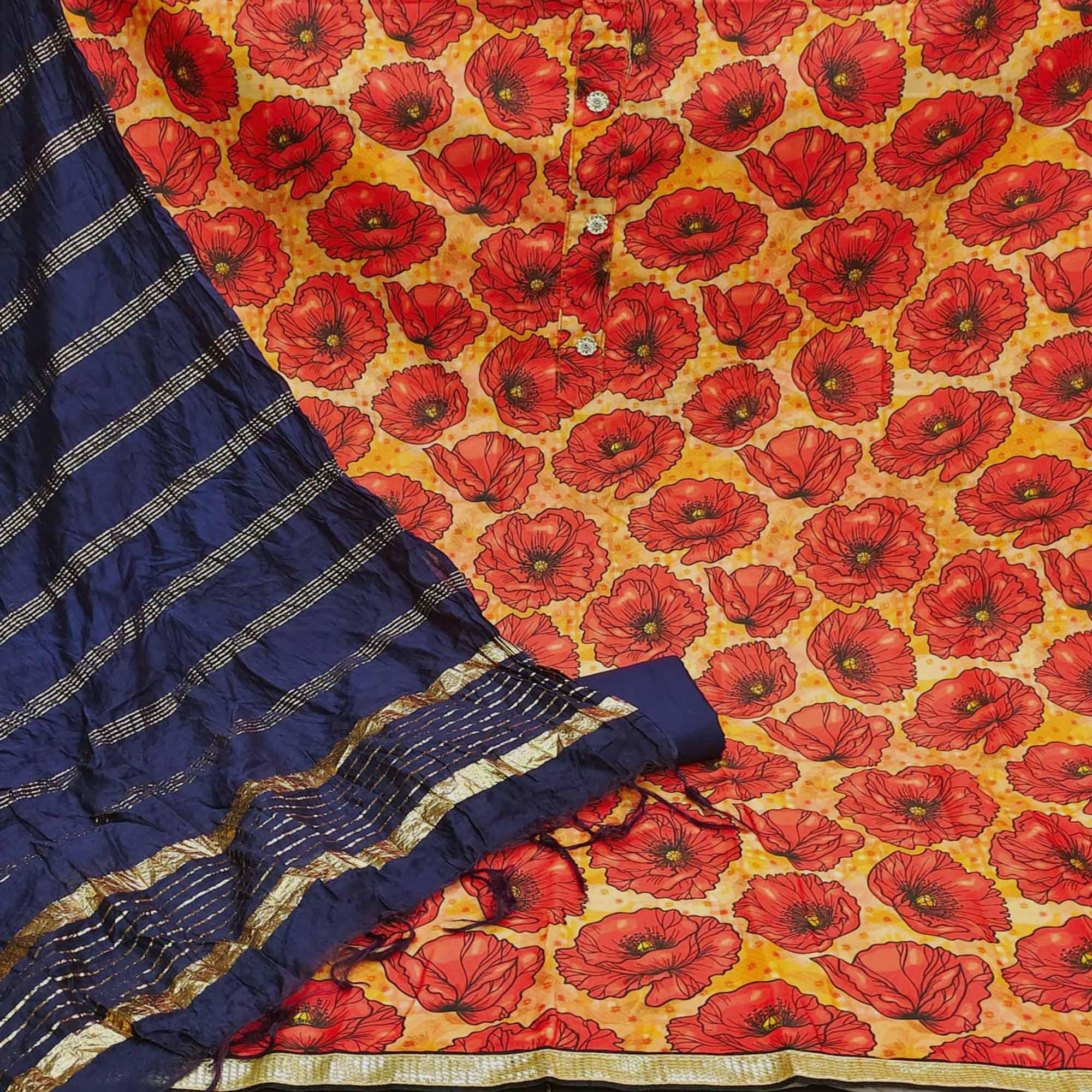 Orange Casual Wear printed Cotton Dress Material - Peachmode