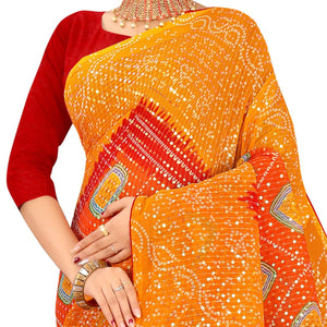 Orange Casual Wear Printed Georgette Saree - Peachmode