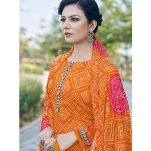 Orange Casual Wear Printed Jam Satin Suit - Peachmode