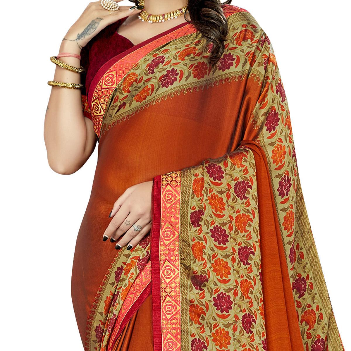 Orange Casual Wear Printed Rangoli Silk Saree - Peachmode