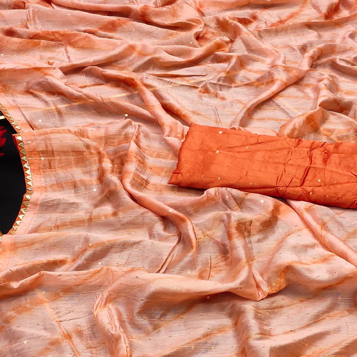 Orange Casual Wear Sequence Work Pure Cotton Silk Saree - Peachmode