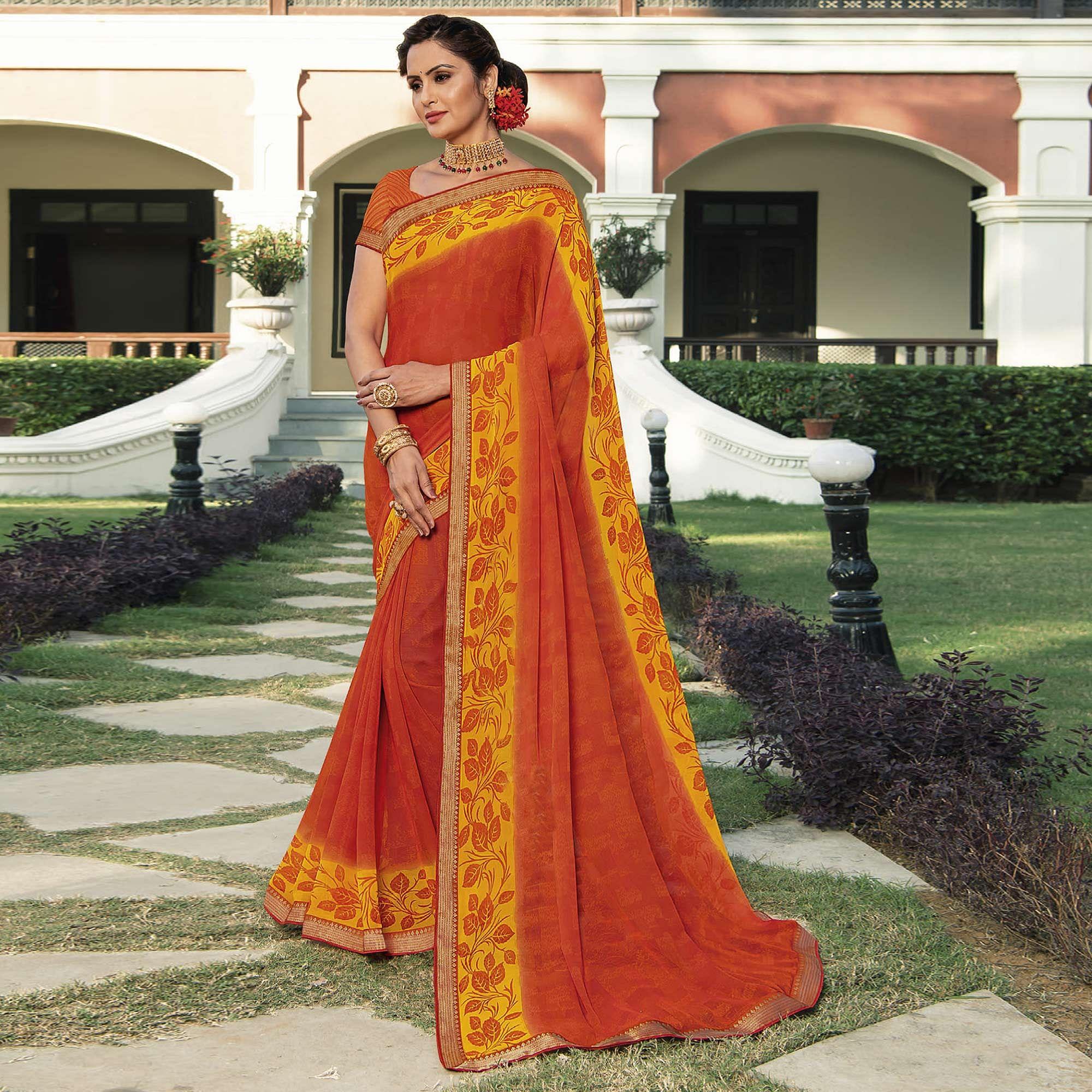Orange Casual Wear Solid Georgette Saree - Peachmode