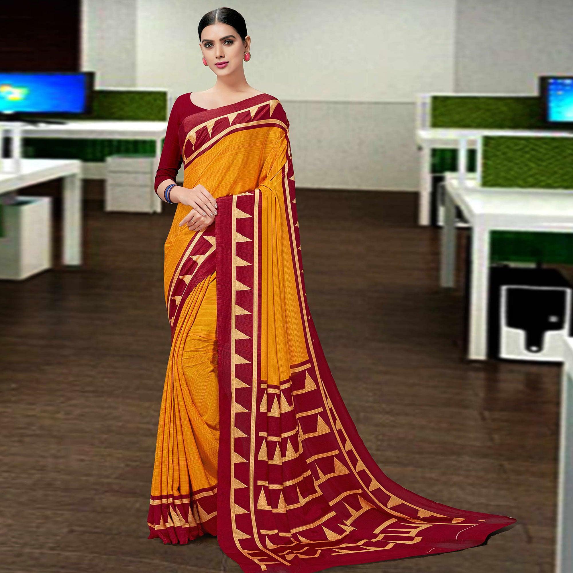 Orange Casual Wear Solid Silk Saree - Peachmode