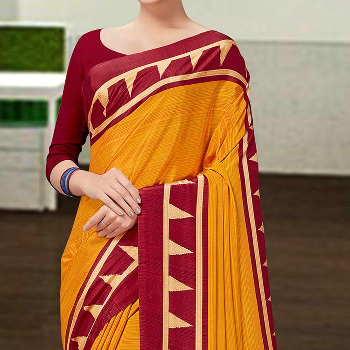 Orange Casual Wear Solid Silk Saree - Peachmode