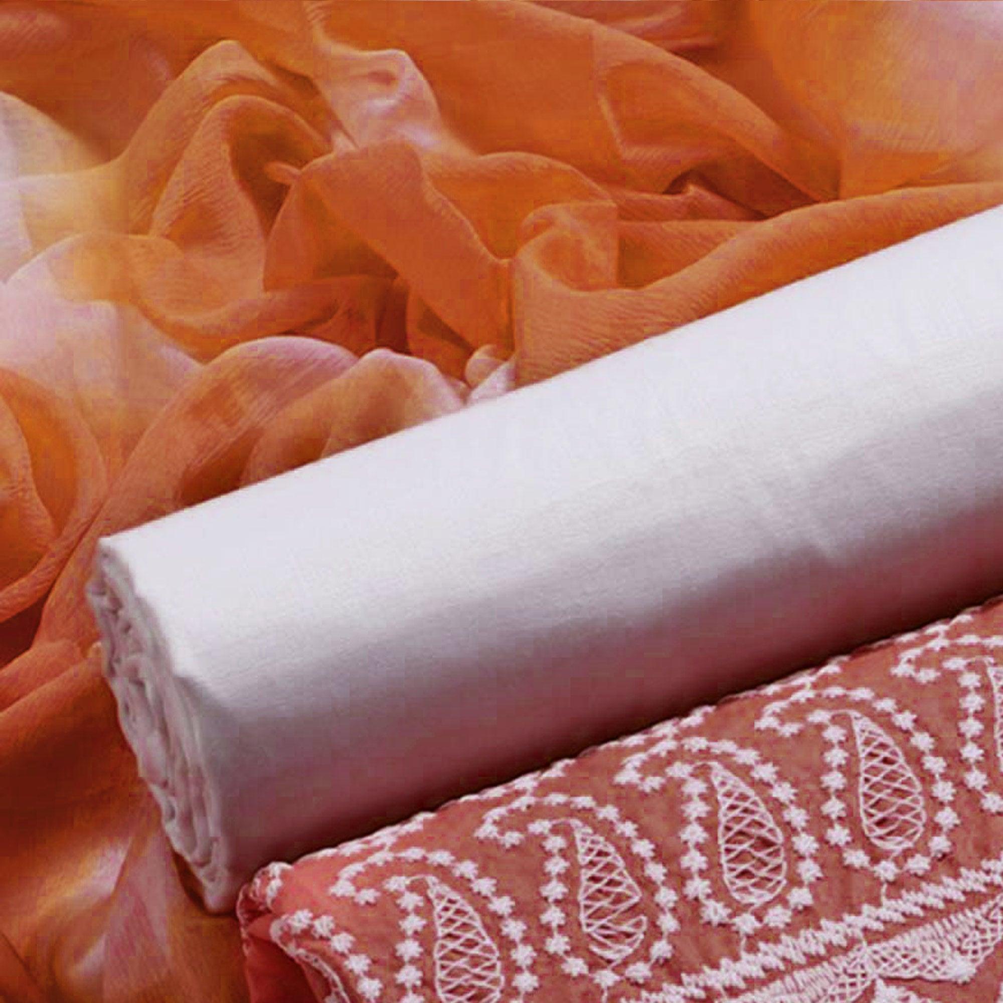 Orange Chikankari Work Poly Cotton Dress Material - Peachmode