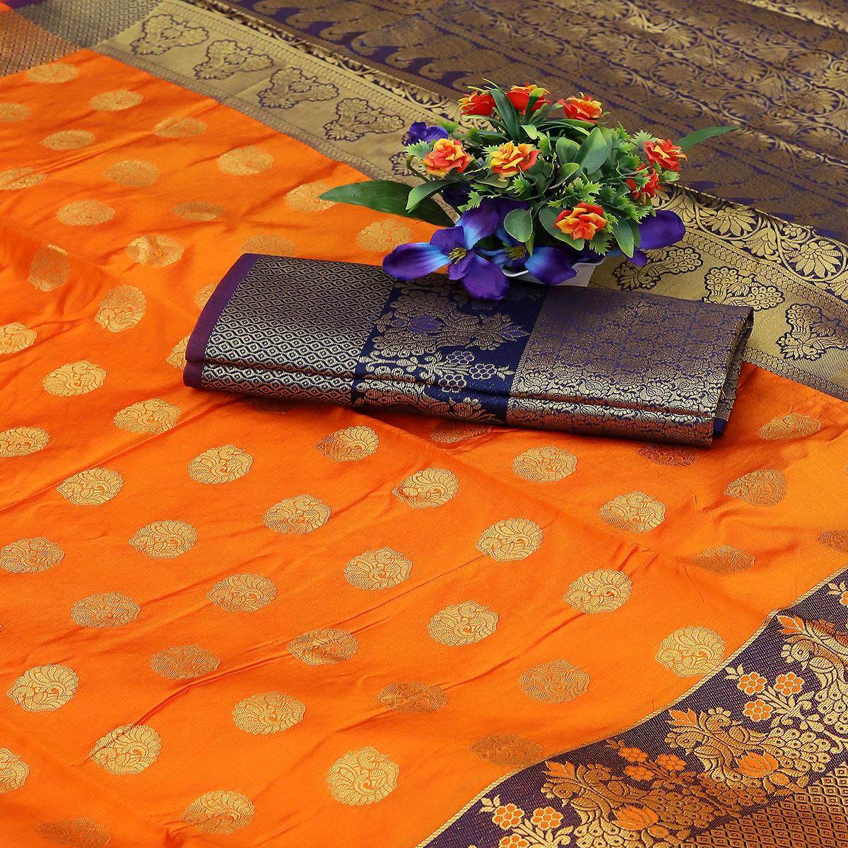 Orange Festive Embroidered Kota Banarasi Art Silk Saree - Peachmode