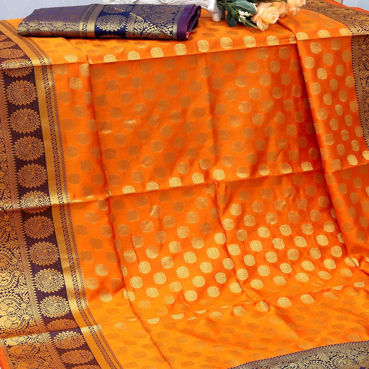 Orange Festive Embroidered Kota Banarasi Art Silk Saree - Peachmode