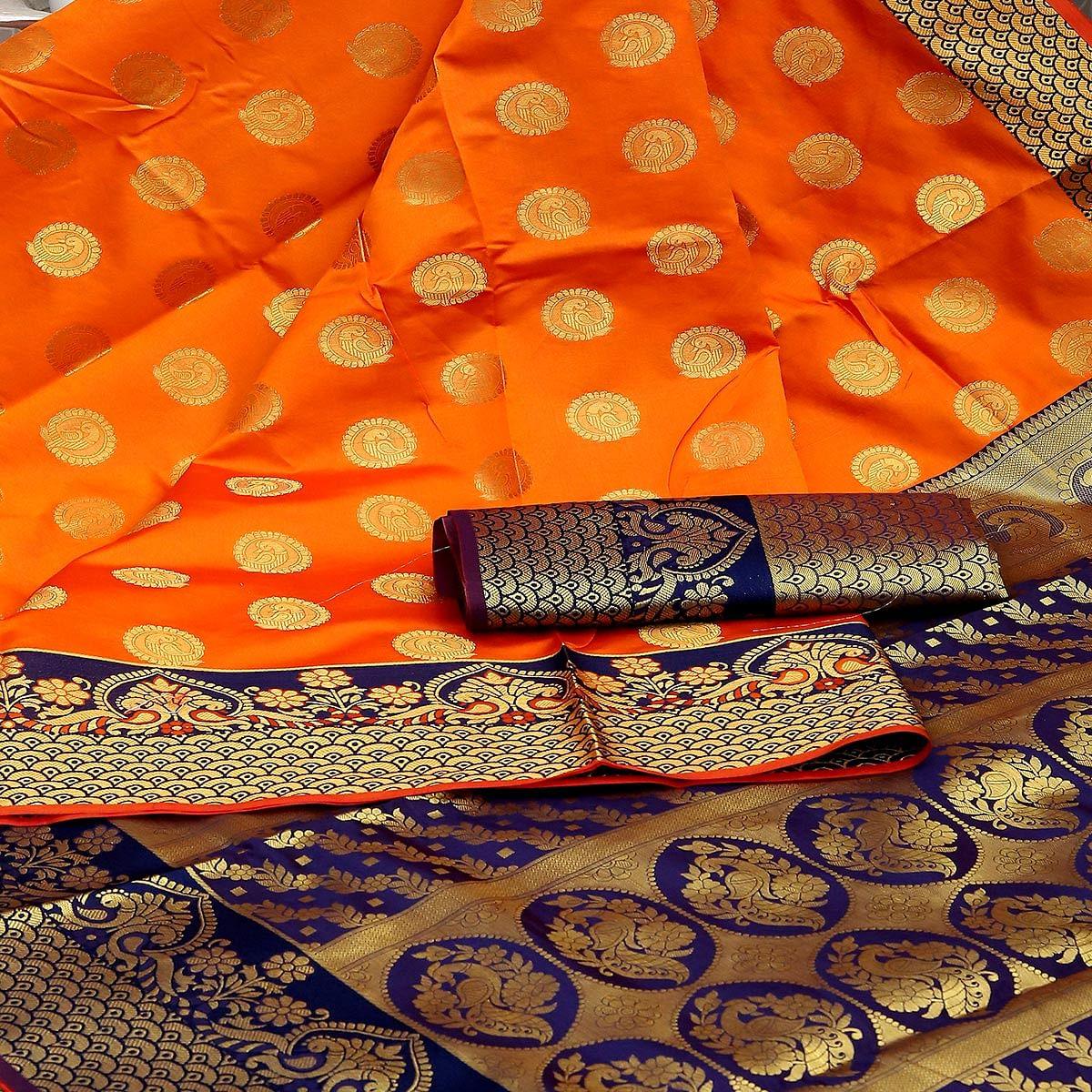 Orange Festive Embroidered Kota Banarasi Art Silk Saree - Peachmode