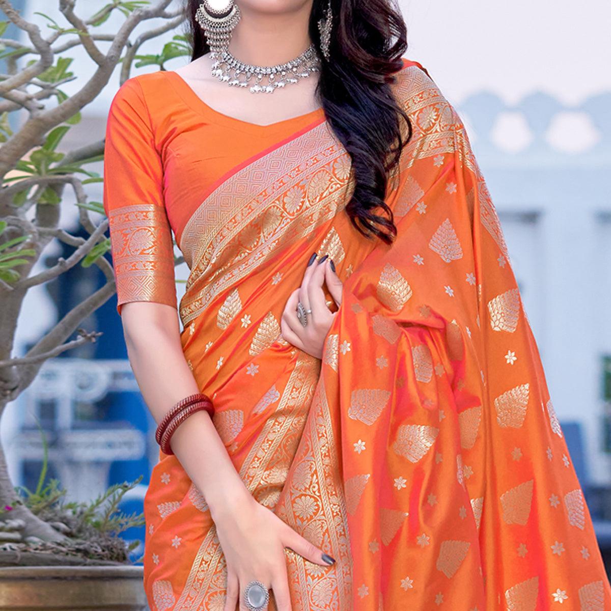 Orange Festive Wear Designer Woven Silk Saree - Peachmode