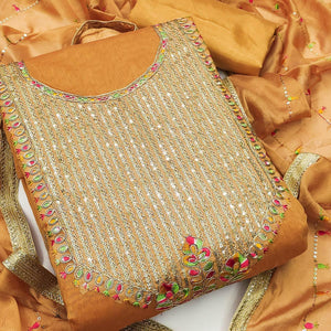 Orange Festive Wear Embroidered Chanderi Dress Material - Peachmode