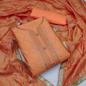 Orange Festive Wear Embroidered Cotton Dress Material - Peachmode