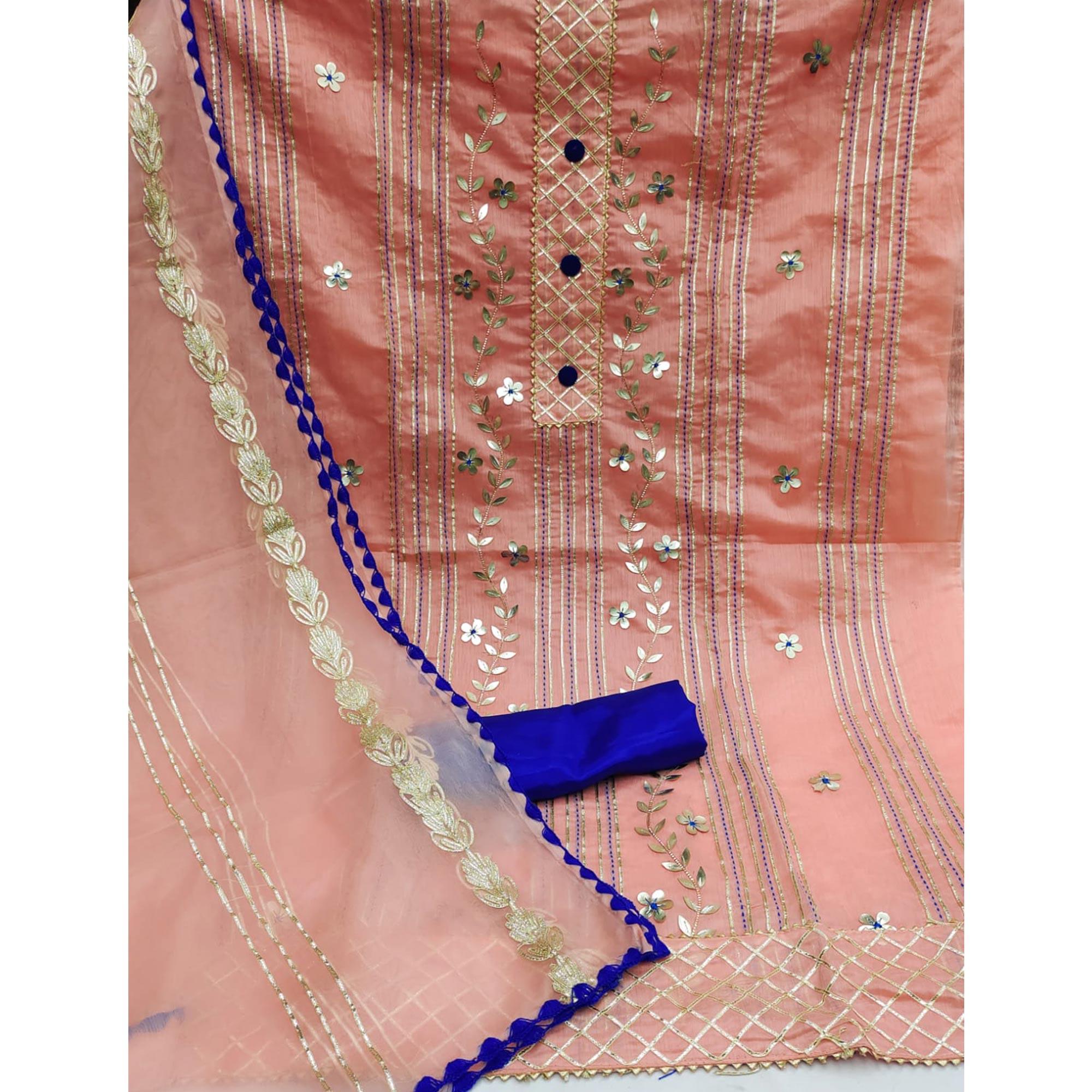 Orange Festive Wear Floral Hand Work Pure Modal Dress Material - Peachmode