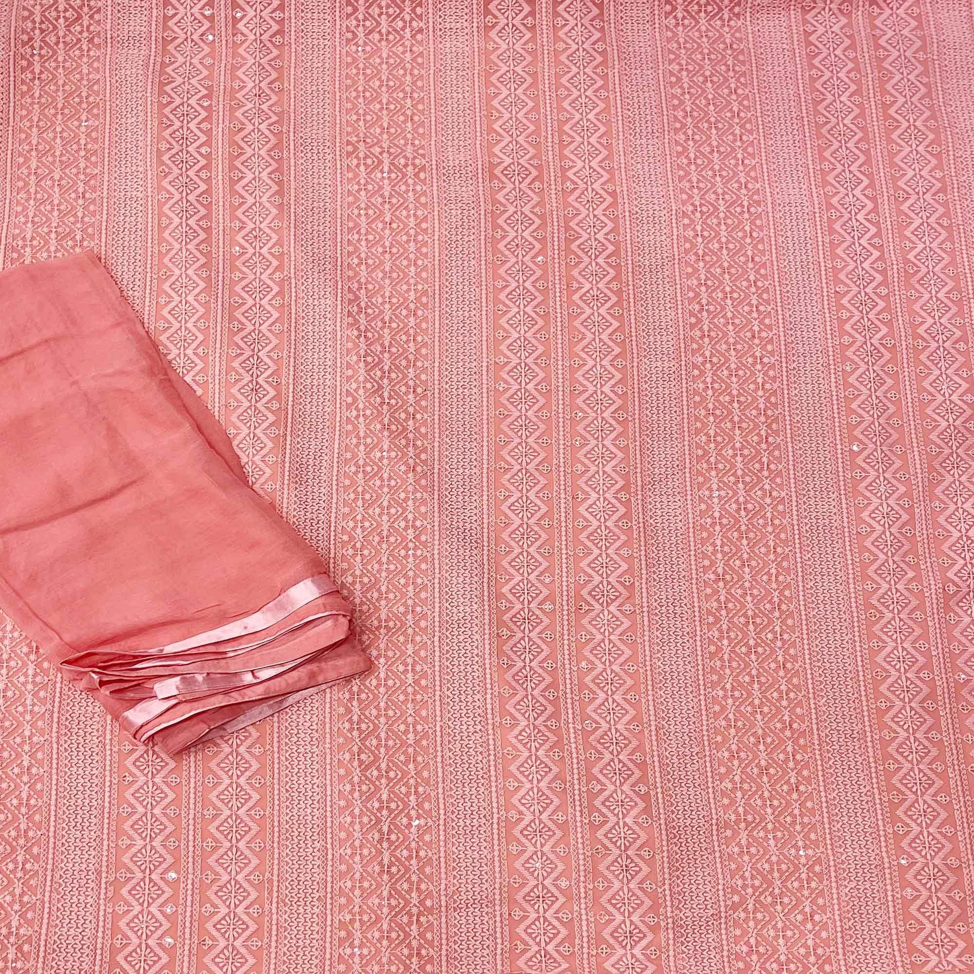 Orange Festive Wear Heavy Embroidered Georgette Dress Material - Peachmode