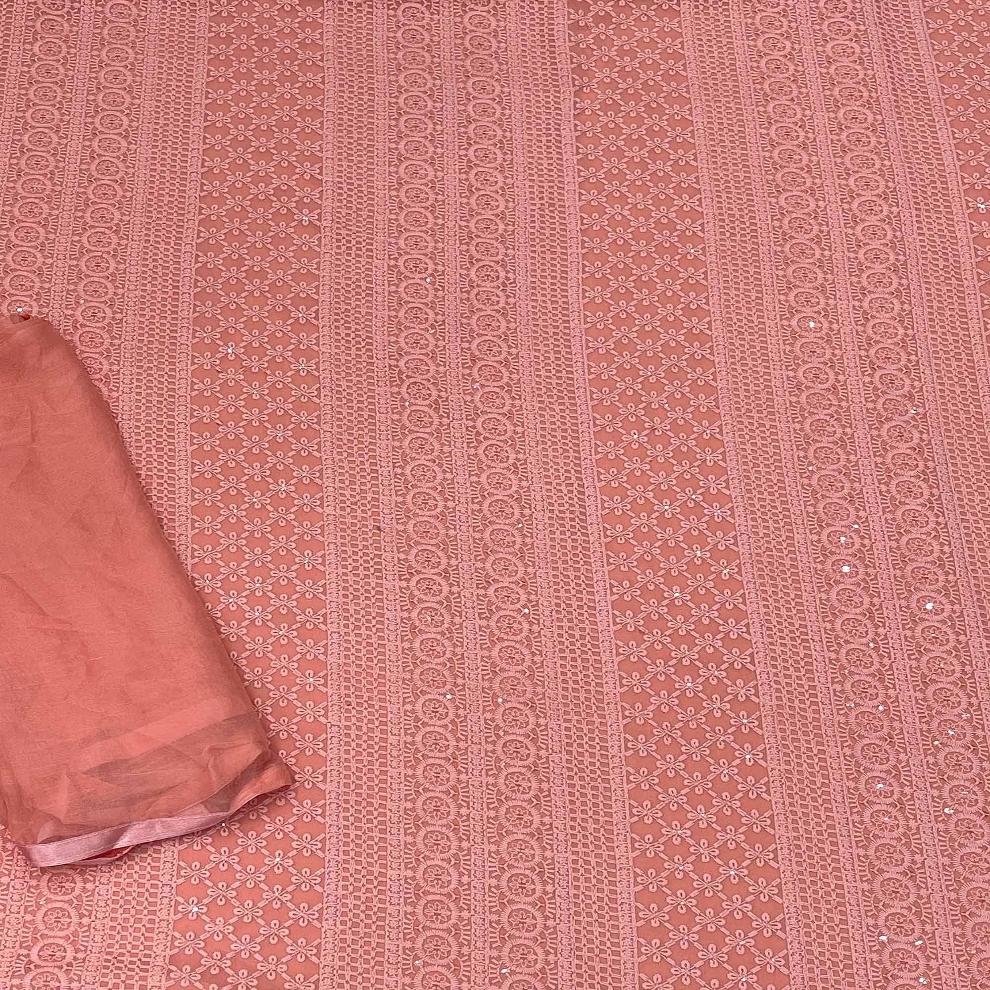 Orange Festive Wear Heavy Embroidered Georgette Dress Material - Peachmode