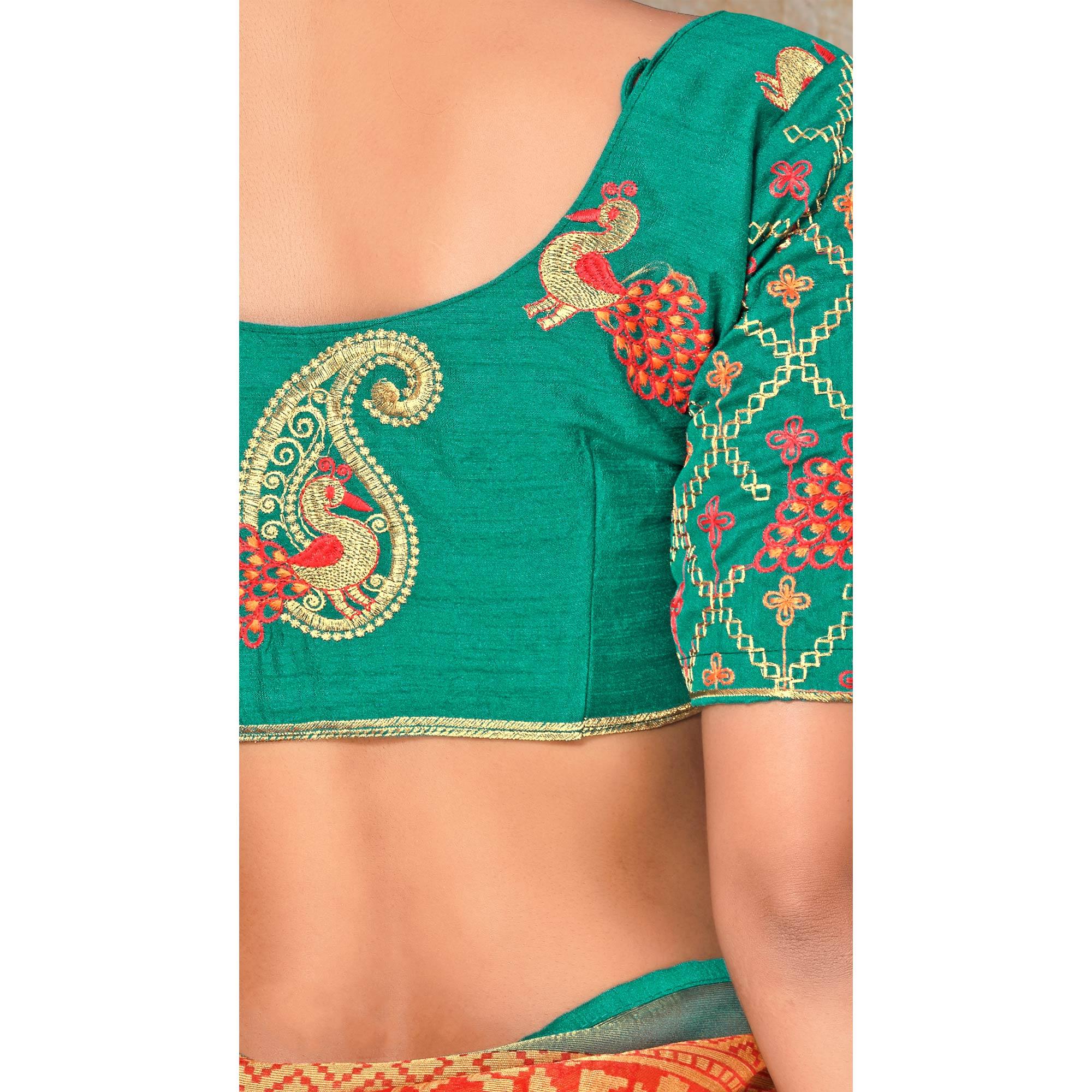 Orange Festive Wear Printed Organza Brasso Saree - Peachmode