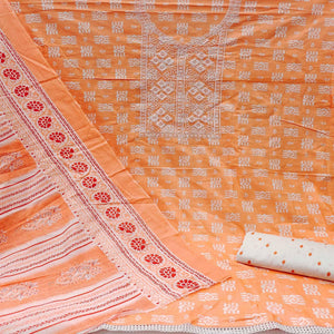 Orange Festive Wear Printed With Embroidered Cotton Dress Material - Peachmode