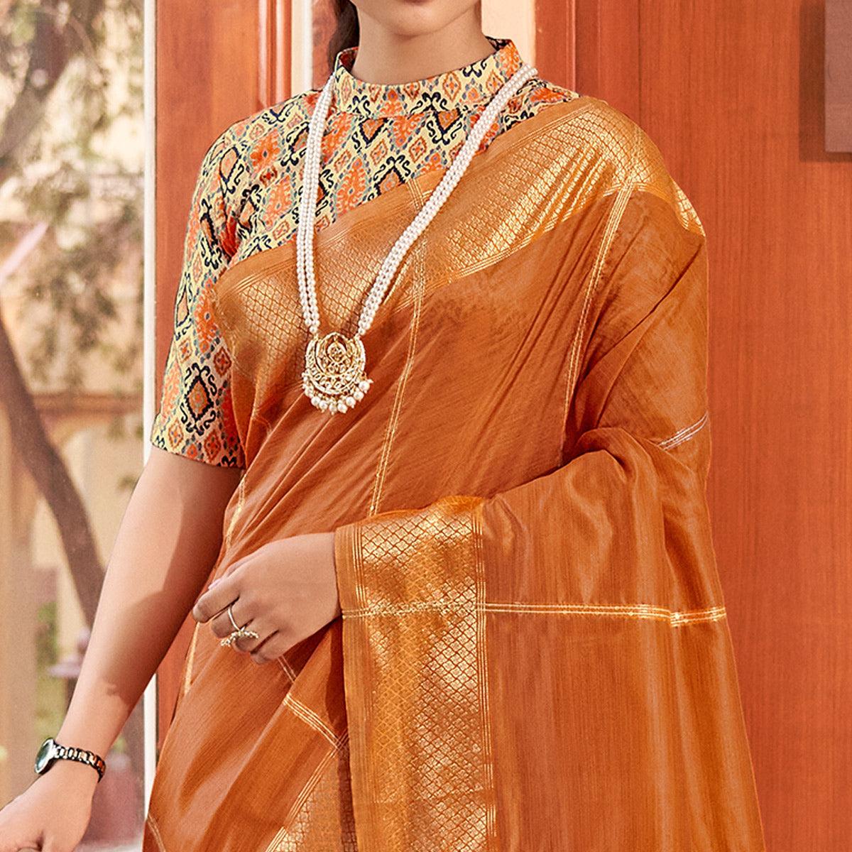 Orange Festive Wear Sequence Digital Work Silk Saree - Peachmode