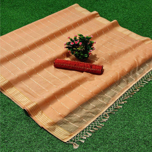Orange Festive Wear Stripes With Sequence Woven Work Cotton Saree - Peachmode