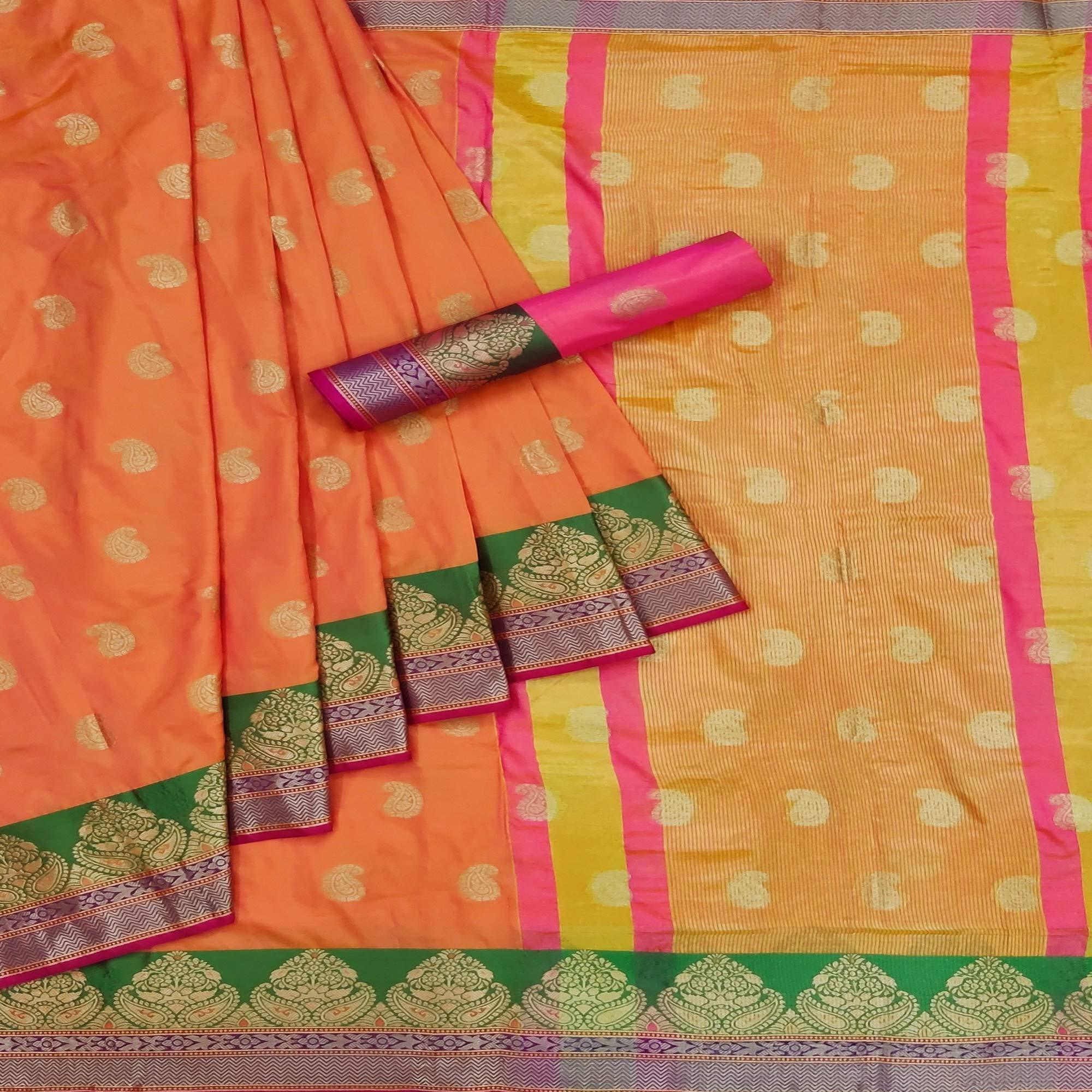 Orange Festive Wear Weaving Silk Saree - Peachmode