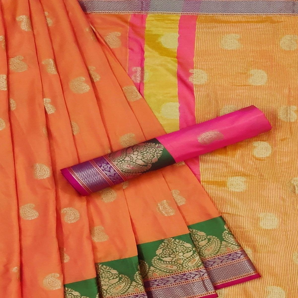 Orange Festive Wear Weaving Silk Saree - Peachmode