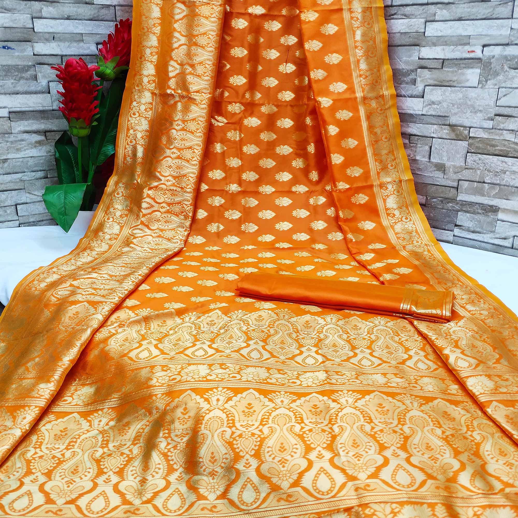 Orange Festive Wear Woven Art Silk Saree - Peachmode