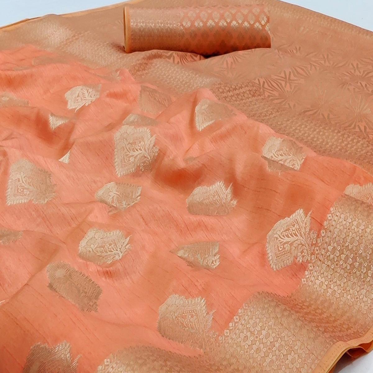Orange Festive Wear Woven Art Silk Saree - Peachmode