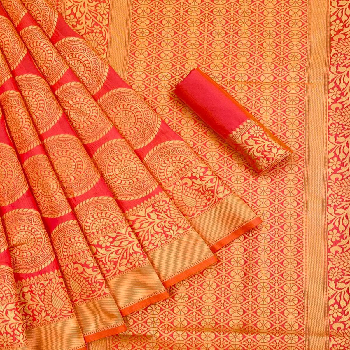 Orange Festive Wear Woven Art Silk Saree - Peachmode