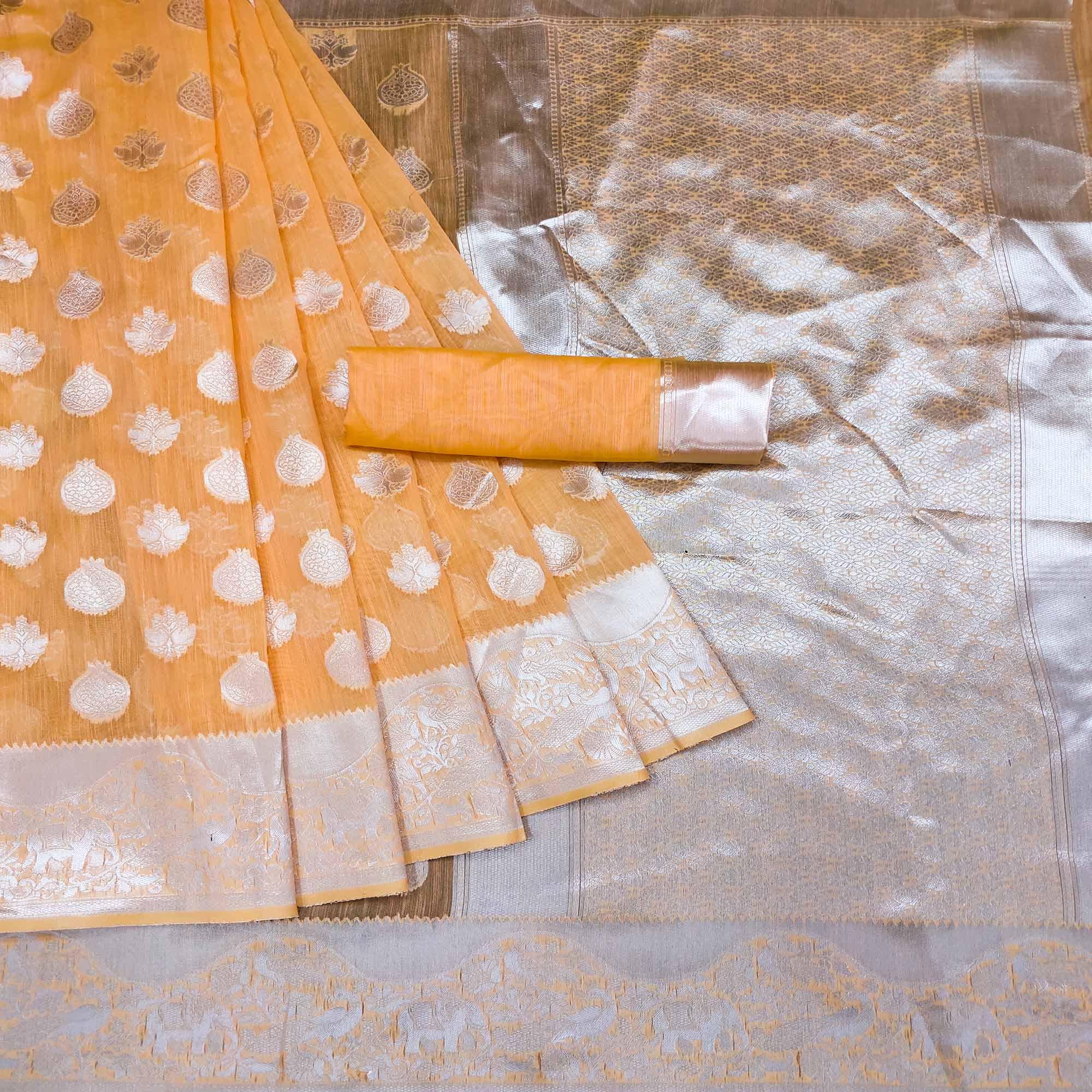 Orange Festive Wear Woven Banarasi Saree - Peachmode